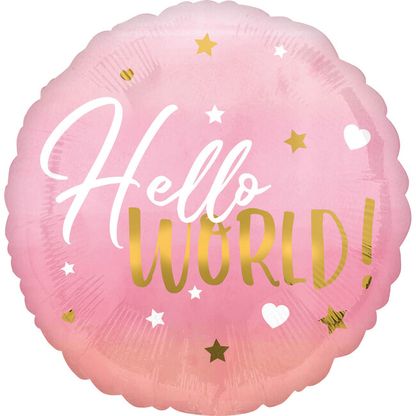 Fóliový balón Hello World ružový 45cm