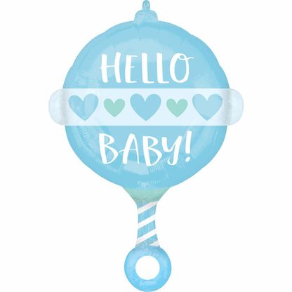 Fóliový balón hrkalka Hello Baby modrý 43cm