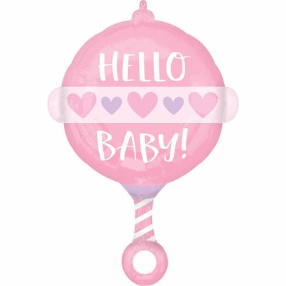 Fóliový balón hrkalka Hello Baby ružový 43cm