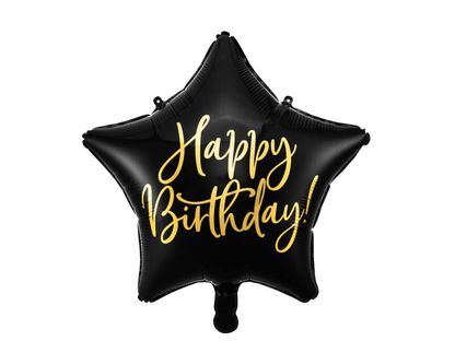 Fóliový balón Hviezda Happy Birthday čierny 40cm
