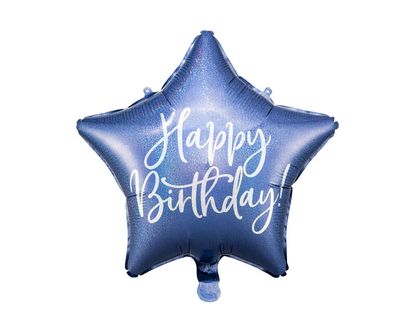 Fóliový balón Hviezda Happy Birthday modrý 40cm