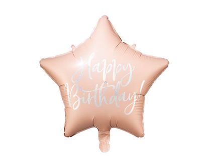Fóliový balón Hviezda Happy Birthday svetloružový 40cm
