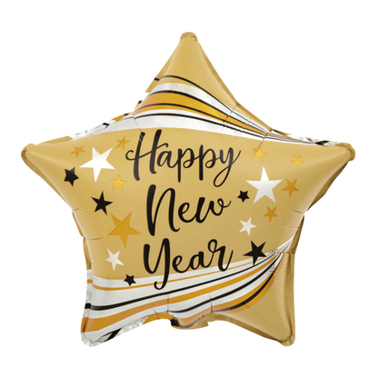 Fóliový balón hviezda Happy New Year zlatá 45cm