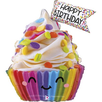 Fóliový balón Muffin farebný Happy Birthday 79cm