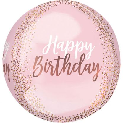 Fóliový balón orbz Happy Birthday ružovo zlatý 38cm