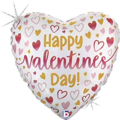 Fóliový balón srdce Happy Valentine Day ružovo-zlatý 45cm