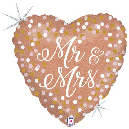 Fóliový balón srdce Mr & Mrs ružovo zlatý 46cm