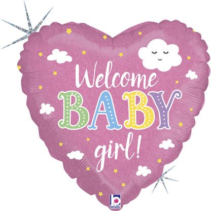 Fóliový balón srdce Welcome Baby Girl 45cm