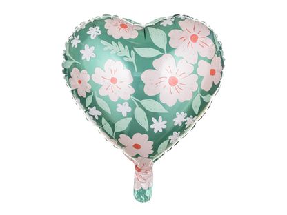 Fóliový balón srdce zelené s kvetmi 45cm