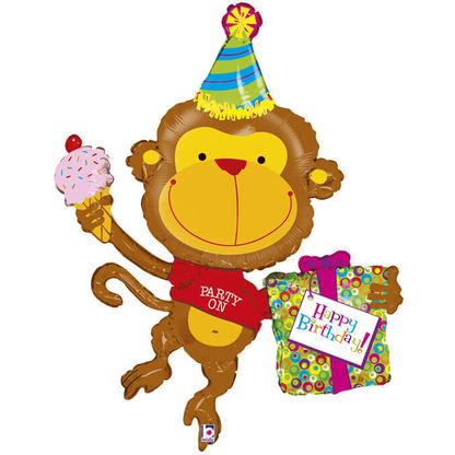 Fóliový balón supershape Opička Happy Birthday 107cm