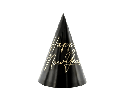 Party klobúčiky Happy New Year čierne 16cm 6ks