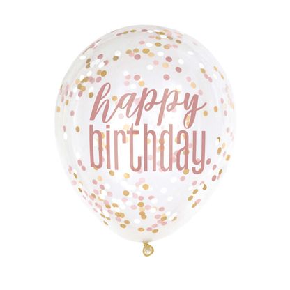 Konfetové balóny Happy Birthday ružovo-zlaté 30cm 6ks