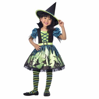 Kostým Čarodejnica zeleno-modrý 6-8 rokov