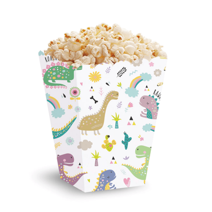Krabice na popcorn Dinosauri farebný 5ks 15x7,5cm