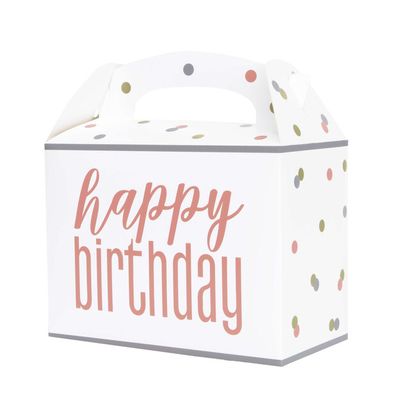 Krabička na tortu Happy Birthday Rose Gold 6ks