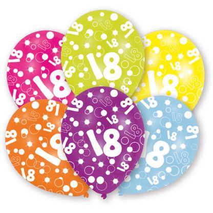 Balóny 18 rokov farebné 27,5cm 6ks
