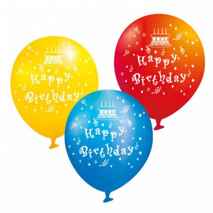 Balóny Happy Birthday farebné 22cm 6ks