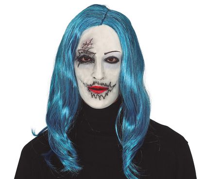 Maska s modrými vlasmi