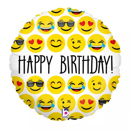 Mini fóliový balón Happy Birthday Emoji 23cm