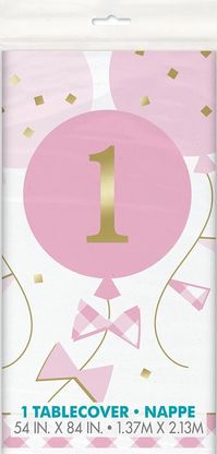 Plastový obrus 1.narodeniny dievčatko ružovo-biely 137x213cm
