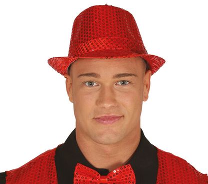 Párty klobúk červený s trblietkami