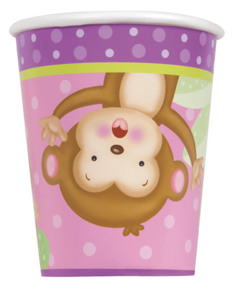 Papierové poháre Baby Girl Opička 270ml 8ks