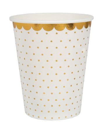 Papierové poháre bielo-zlaté bodkované 270ml 10ks