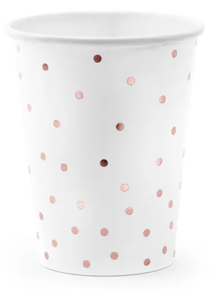 Papierové poháre biely ružovo-zlaté bodkované 260ml 6ks