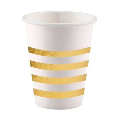 Papierové poháre bielo-zlaté 250ml 8ks