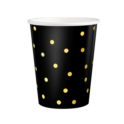 Papierové poháre čierno-zlaté bodkované 220ml 6ks