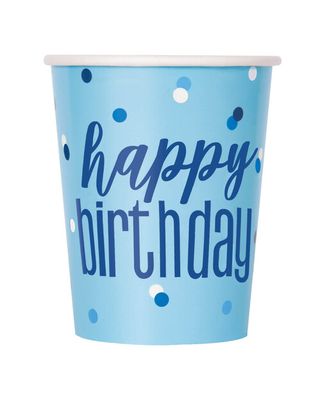 Papierové poháre Happy Birthday modrý 8ks 270ml