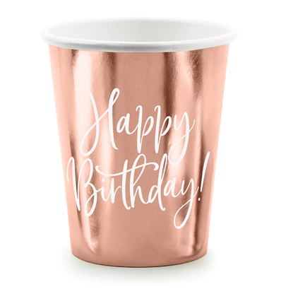 Papierové poháre Happy Birthday ružovo-zlatý 260ml 6ks