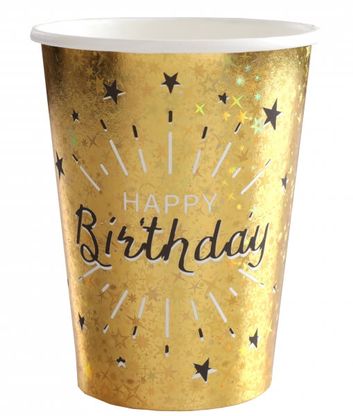 Papierové poháre Happy Birthday zlatý 10ks 270ml