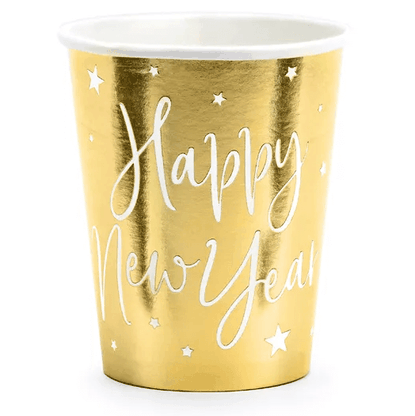 Papierové poháre Happy New Year zlatý 220ml 6ks