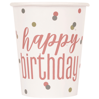 Papierové poháre Happy Birthday ružovo-zlatý 270ml 8ks
