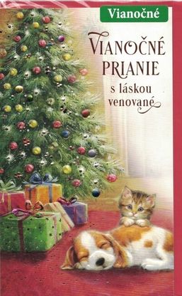 Pohľadnica na Vianoce Vianočné prianie Pes a Mačka