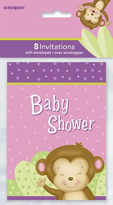 Pozvánky Baby Shower Girl Opička 8ks