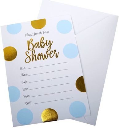 Neviti Pozvánky Baby Shower modro-zlaté 10ks