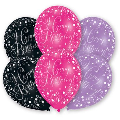 Balóny Happy Birthday Pink Diamonds 27cm 6ks