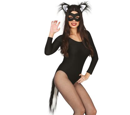 Sada doplnkov ku kostýmu Sexi Mačka čierno-biela 3ks
