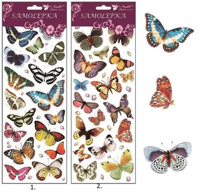 Samolepky Motýliky pastelové s glitrami 12x35cm