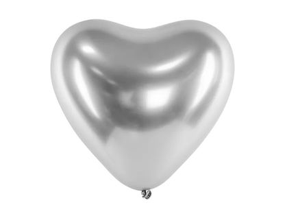 Saténové balóny srdce strieborné 30cm 5ks