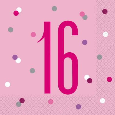Servítky 16.narodeniny ružové 33cm 16ks