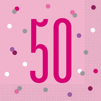 Servítky 50 narodeniny ružové 33cm 16ks