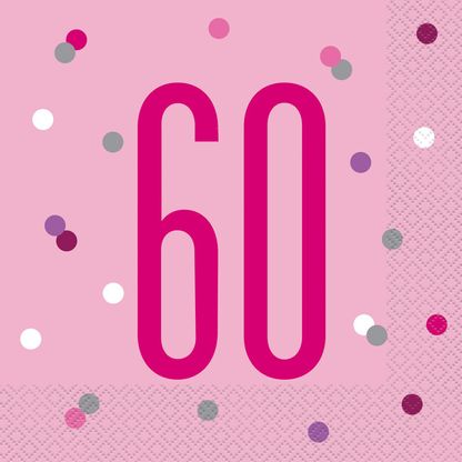 Servítky 60.narodeniny ružové 33cm 16ks