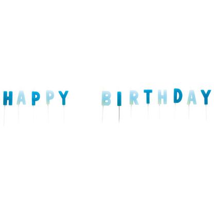 Sviečky na tortu Happy Birthday modré 13ks 7cm