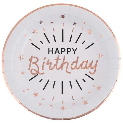 Papierové taniere Happy Birthday Rosegold 22cm 10ks