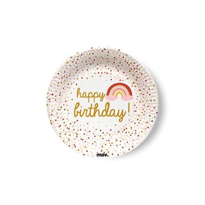 Papierové taniere Happy Birthday Rosegold dúha 18cm 8ks