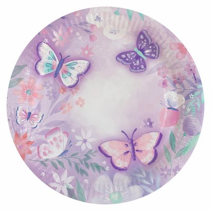 Papierové taniere Motýlik pastelový 22cm 8ks