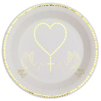 Papierové taniere Prvé sväté prijímanie zlaté srdce 22cm 10ks